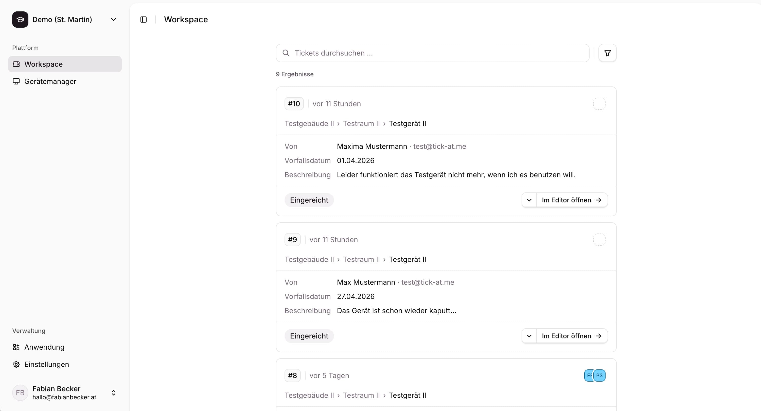 Ticket-Detail-Ansicht im Browser