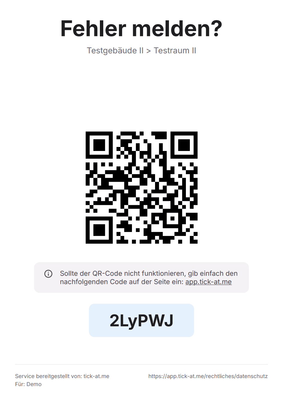 Beispiel-PDF mit QR-Code für „Testgebäude II › Testraum II“